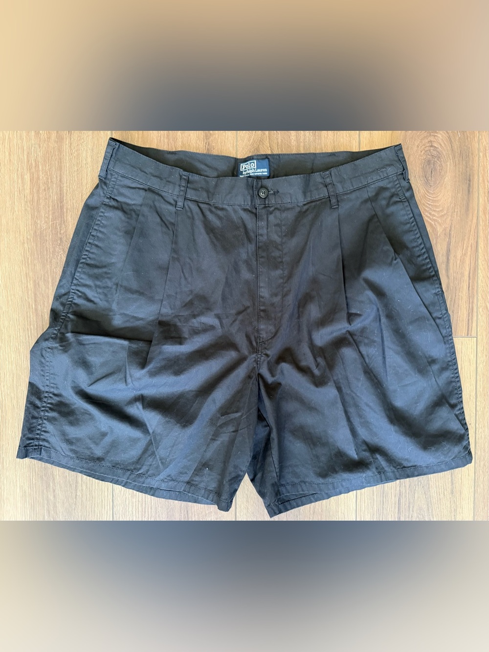 Vintage Polo Ralph Lauren Made In The USA Double Pleated Chino Shorts Black W36